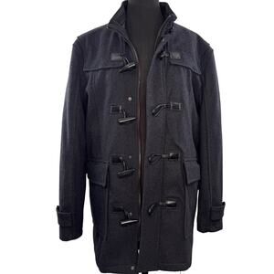 ZARA Dark Gray Duffle Coat Wool Mock Neck Long Sleeve Casual Full Zip M Medium